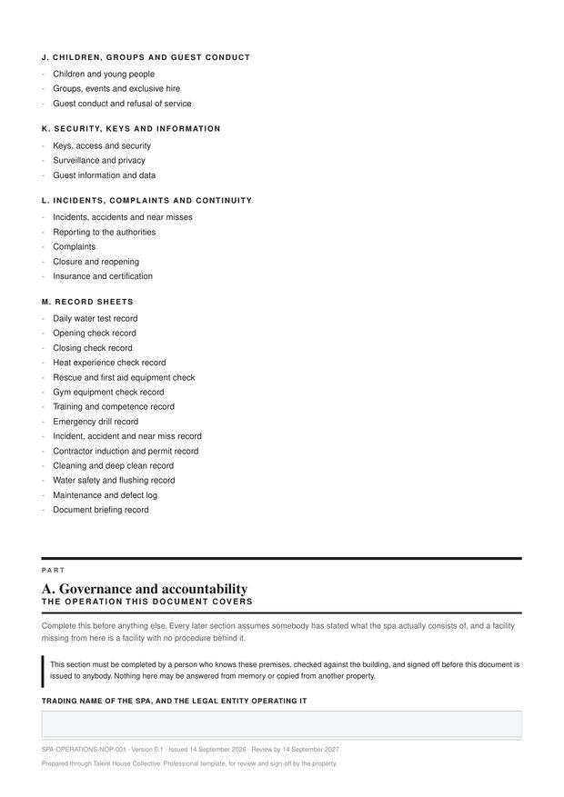 A blank daily water test record sheet with columns for date, time, readings and who tested
